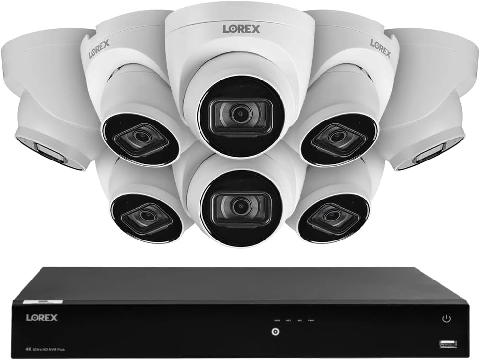 Lorex Fusion 4K Security Camera System w/ 3TB NVR - 16 Channel PoE Wired Home Security System w/ 8 Metal Dome Cameras - Color Night Vision, Audio Recording, Long-Range IR, Weatherproof Surveillance