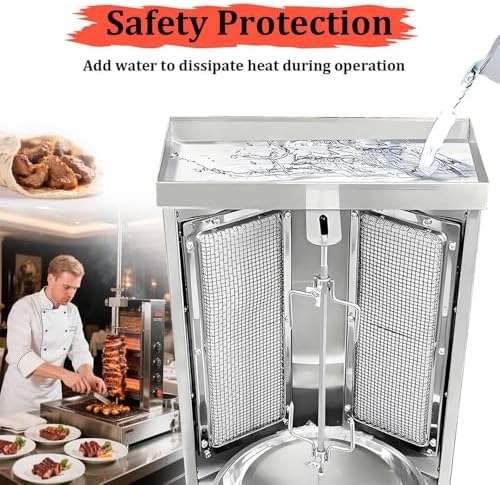Commercial Shawarma Rotisserie Machine - 2-Burner Doner Kebab Grill with 360° Rotating Broiler, Adjustable Temp, Ideal for BBQ Parties, Home & Restaurant Use (Gas 2800P)