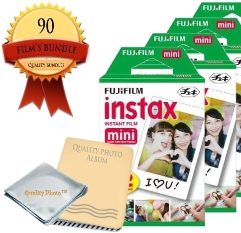 Fujifilm INSTAX Mini Instant Film 9 Pack (90 Films) for All fujifilm Mini Instant Cameras - Photo Album - Microfiber Cloth - ~ Gift Packaging ~