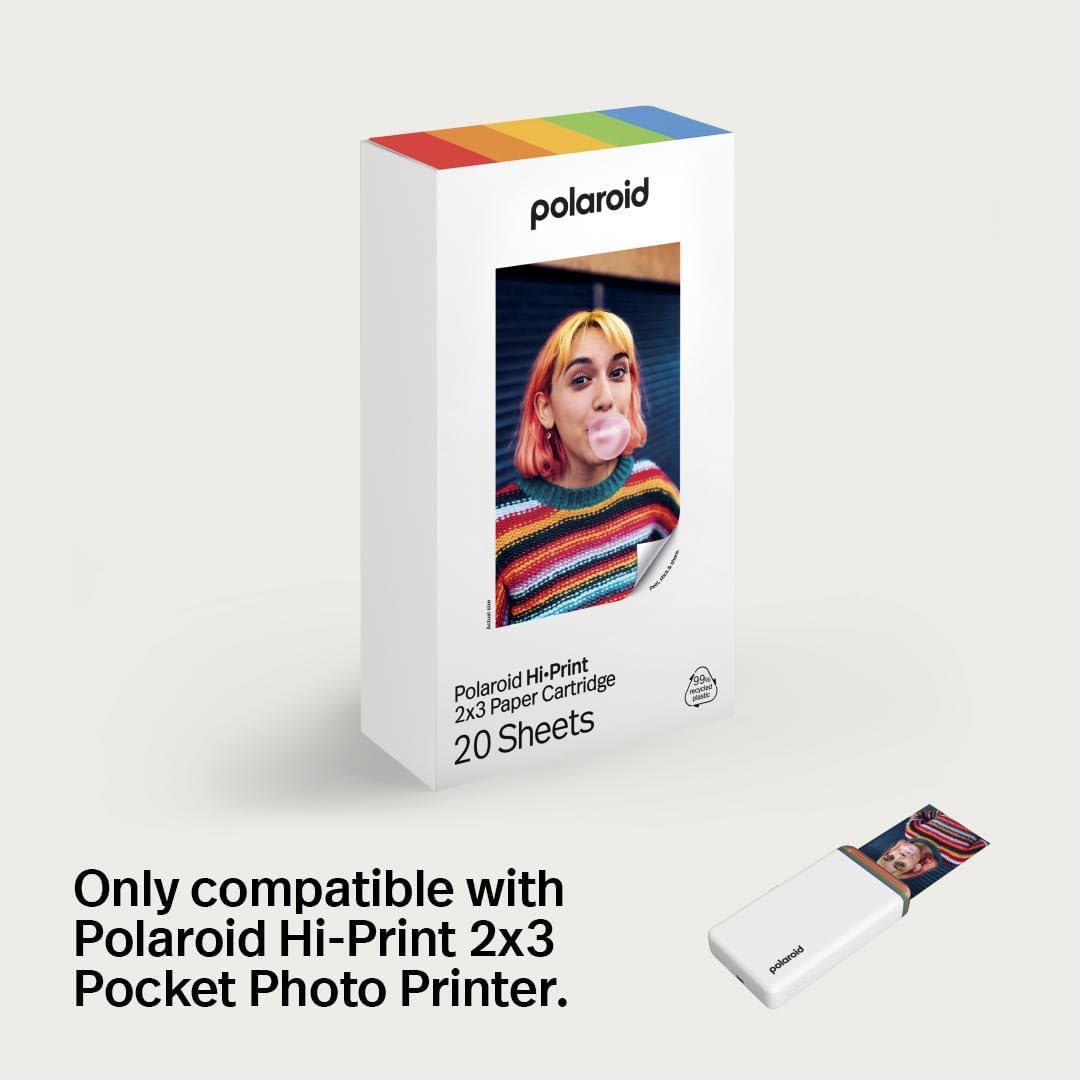 Polaroid Hi-Print + Paper Bundle - 2nd Generation Bluetooth Connected 2x3 Pocket Photo Dye-Sub Printer - White Printer + 40 Photos (6438)