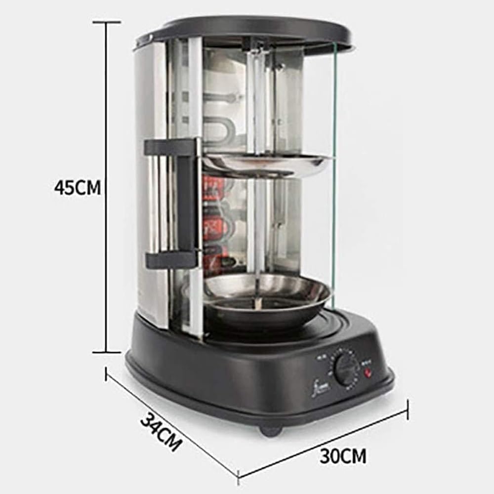 Vertical Rotisserie Oven Grill, 1380W Smokeless Electric Barbecue Grill, Constant Temperature 200°C, Adjustable Timing, for Kebabs, Sweet Potato and Turkey