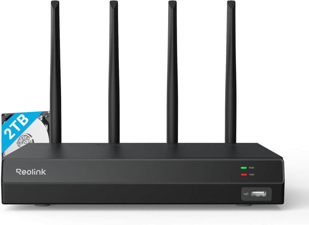 REOLINK 4K 16CH WiFi NVR with Wi-Fi 6 and 2.4/5 GHz Dual-Band WiFi, Built-in 2TB HDD, Support 16MP/12MP/8MP/5MP/4MP Reolink Cameras, 24/7 Recording Home Security Camera System, Not PoE Ports, RLN12W