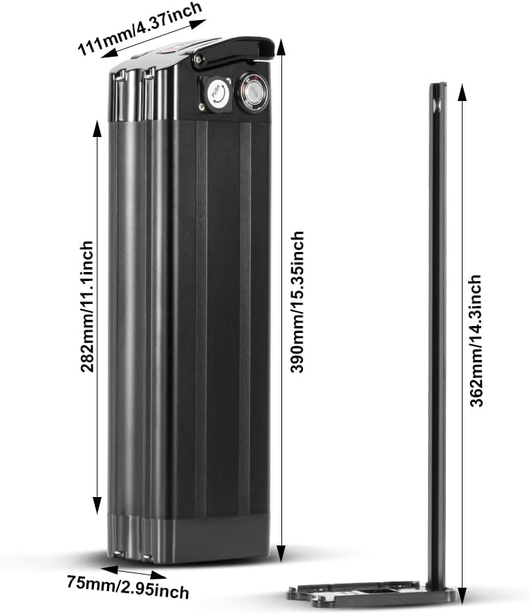 Yose Power 48V 36V 10.4Ah 13Ah 15Ah 17.4Ah Ebike Battery Sliver Fish Electric Bike Battery 250W 350W 500W 700W 900W 1000W Electric Bicycle Lithium Batteries (Black Color 36V15Ah for 0-1000W Motor)