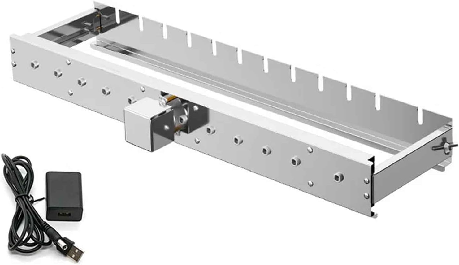 iDili Ac/Dc Fully Automatic Barbecue Flip Rack, Adjustable Width Bamboo Skewer Grilling Machine 5V Can Be Connected to Power Bank (60cm)
