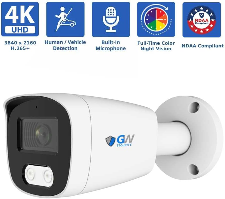 GW Security 8MP Full Time Color Night Vision Security Camera System with AI Face/Human/Vehicle Detection, 16CH 4K DVR and 16 x 3840TVL 8MP Outdoor Microphone Home Coaxial CCTV Cameras, 4TB Hard Drive