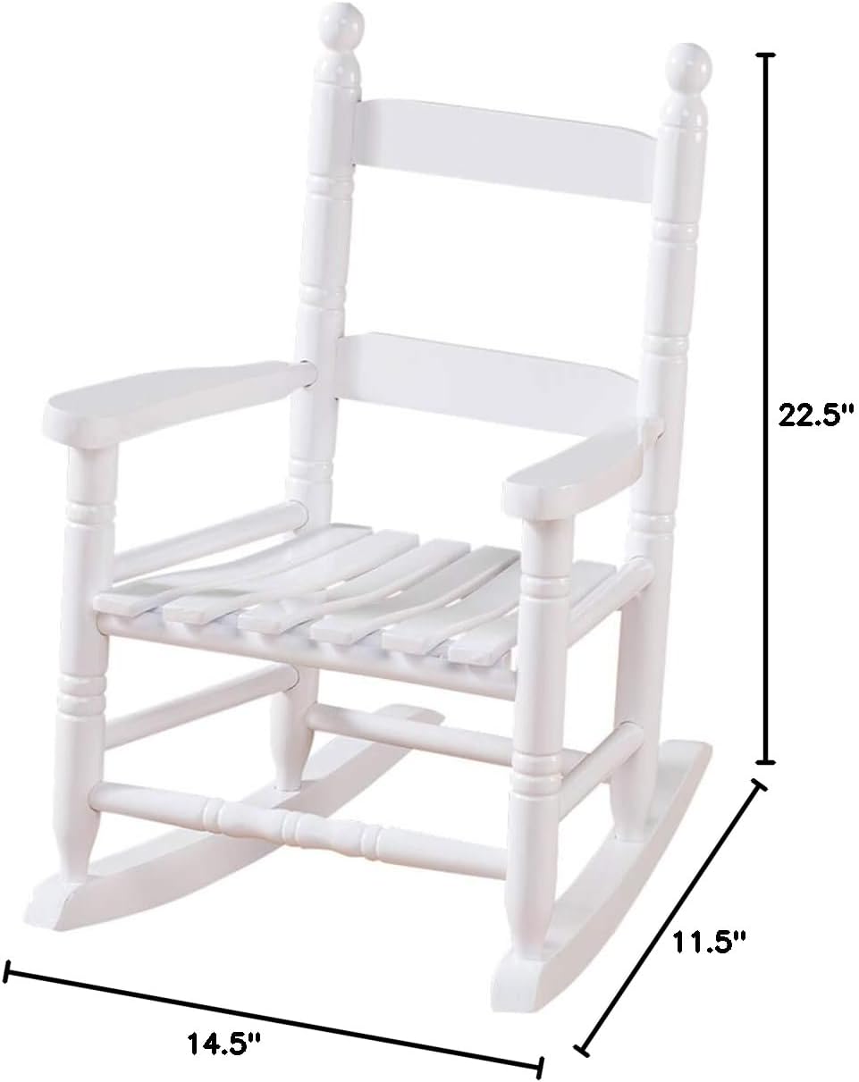 Fox Valley Traders Child's White Rocking Chair – Solid Hardwood Construction with Slatted Back & Seat – Classic 22.5' Nursery Chair for Toddlers