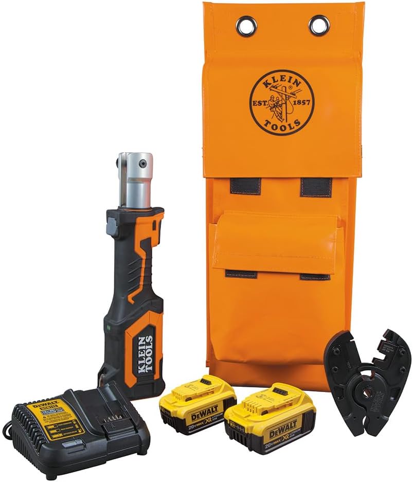 Klein Tools BAT207T54H Battery-Operated Bolt Cutter, Steel, Runs on 20V DeWALT 4 Ah Batteries Included, Cuts 7/16-Inch EHS Guy Wire and Grade 8 Bolts With 7 Ton Force, Lights to Illuminate