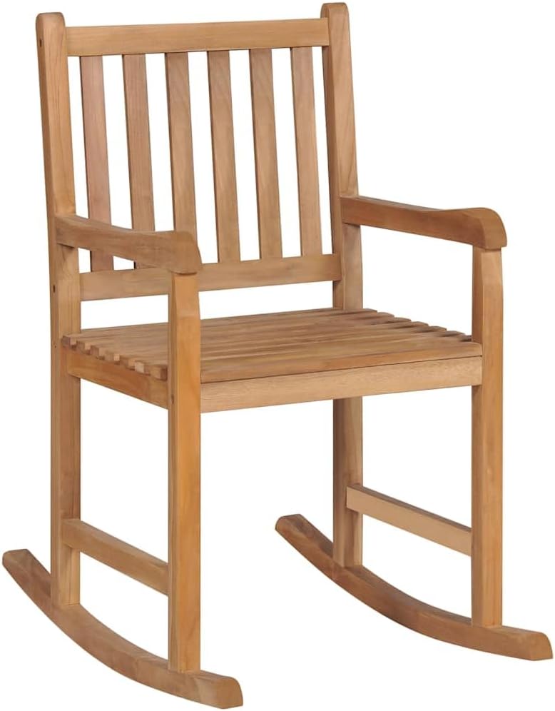 vidaXL Rocking Chair with Cushion - Indoor and Outdoor Chair - Durable and Weather Resistant - Solid Teak Wood - Fine Sanded - Comfortable - Perfect for Gardens - Beige Cushion Included
