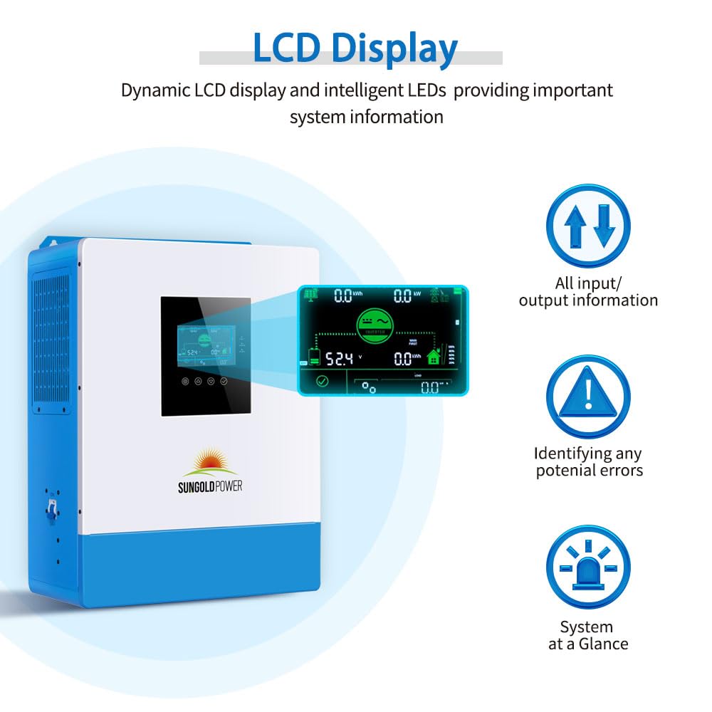 SUNGOLDPOWER UL1741 5000W 48V Solar Inverter Pure Sine Wave, 120Vac AC Input/Output,All in One, 100A MPPT Solar Charger and 40A AC Battery Charger SPH5048P(Parallel&Batteryless&Comm)