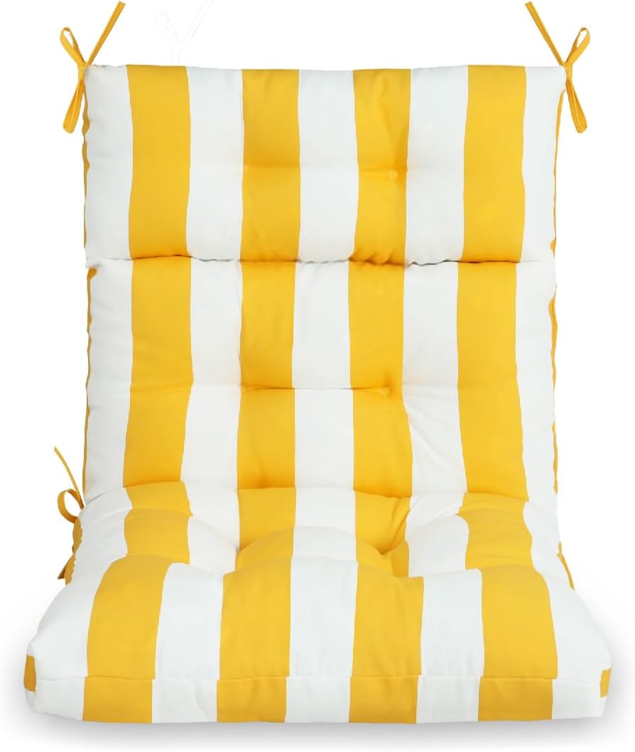 Only choice High Back Adirondack Chair Cushion Set of 2-44'x 22'x 4' Waterproof, Fade-Resistant Outdoor Rocking Chair Cushions for Patio, Garden, Porch (2, Yellow White Stripes)