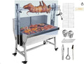 Rotisserie Grill With Windscreen Electric BBQ Whole Pig Lamb Spit Grill Stainless Steel Rotisserie Roaster w/ 50W 198 Lbs Capacity Electric Motor Roaster With Lockable Wheels for Camping Outdoor