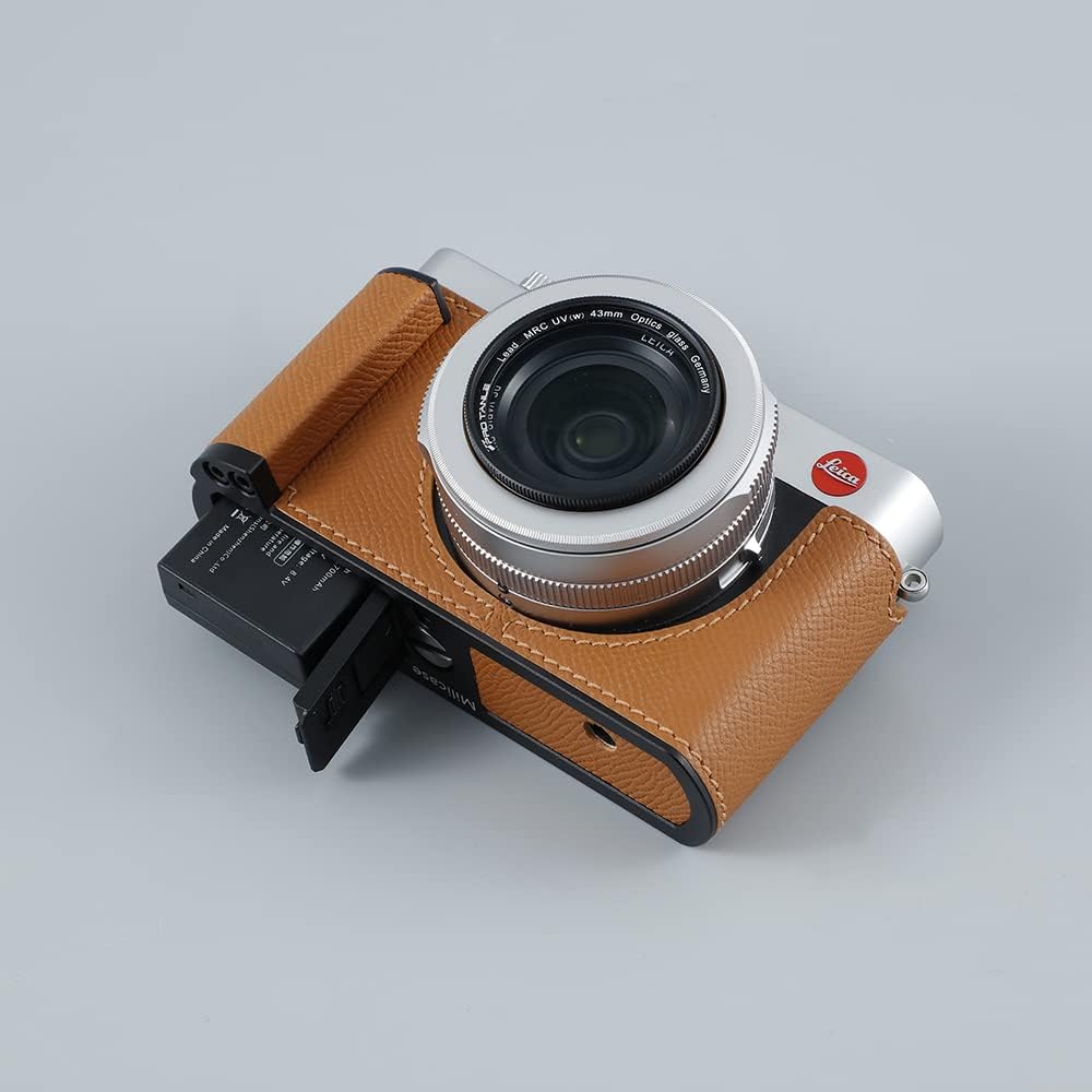 Camera Half Case for Leica D-LUX7,Vintage Metal Genuine Leather Instant Camera Protective Cases Stylish Portable Shockproof (Black)