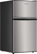 Upstreman 3.2 Cu.Ft Mini Fridge with Freezer, Double Door Mini Fridge, Adjustable Thermostat, Mini Refrigerator for Dorm, Office, Bedroom, Stainless-SD321
