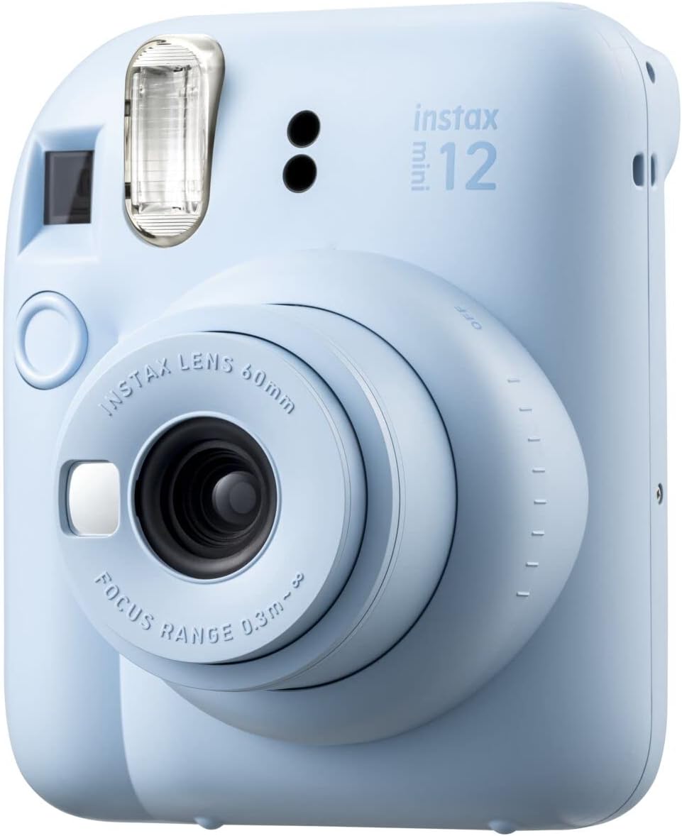 Fujifilm INSTAX Mini 12 Instant Film Camera (Pastel Blue) + Fuji Single Pack - 10 Prints Protective Case Blue Photo Album Travel Stickers Bundle!
