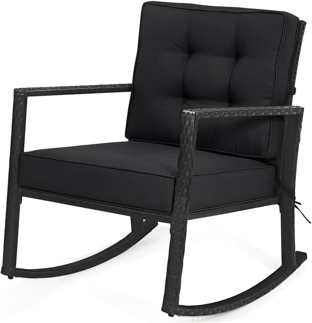 HAPPYGRILL Wicker Rocking Chair, Outdoor Patio Glider Chair with Heavy-Duty Frame, Thick Cushion, Rattan Rocking Chair for Backyard Garden Porch