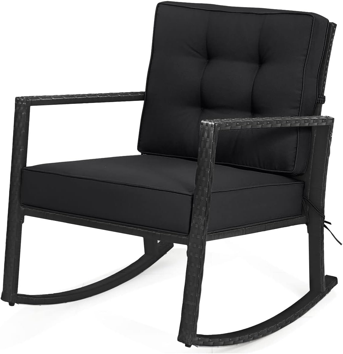 HAPPYGRILL Wicker Rocking Chair, Outdoor Patio Glider Chair with Heavy-Duty Frame, Thick Cushion, Rattan Rocking Chair for Backyard Garden Porch