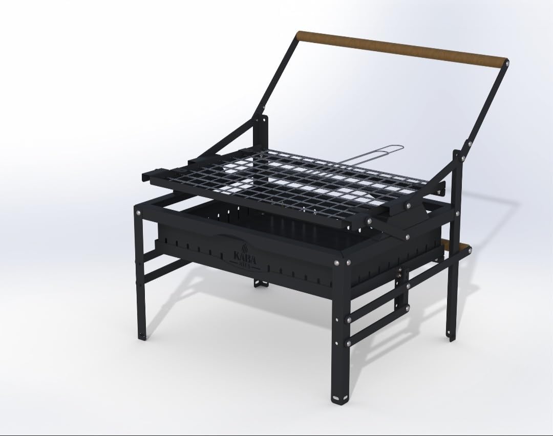 Adjustable Height Charcoal Grill with Rotating Grate, Black Steel, Outdoor Portable BBQ Grill, Height-Adjustable Cooking Surface