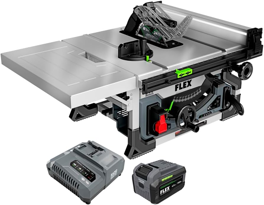 FLEX 24V Brushless Cordless 8-1/4-Inch Table Saw Kit with 6.0Ah Stacked Lithium Battery and 280W Rapid Charger - FX7211-1H