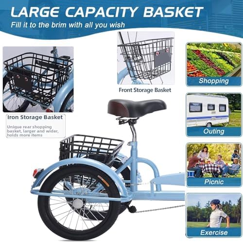 Folding Tricycle for Men & Women | 3-Wheel Pedal Assist Cargo Bike with Rear Basket | Adjustable Seat & Handlebar | Dual Brakes for Safety | Perfect for Shopping & Leisure