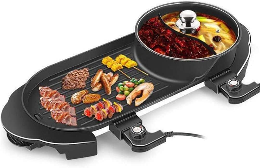 Electric Grill Indoor Electric Grill Indoor Hot Pot Multifunctional, Intelligent Temperature Control, The Pot Can Be Split, 1600W Electric Hot BBQ Pot for Indoor Outdoor Parties