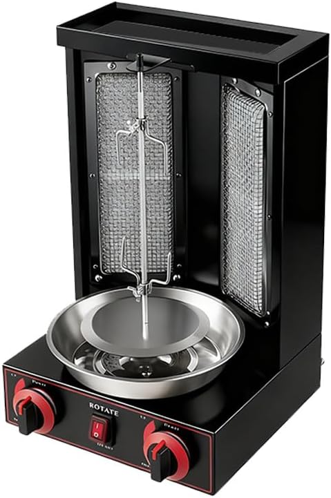 Shawarma Grill Machine, LPG Gas Gyro Grill Oven, Vertical Broiler Rotating, Doner Kebab Machine, with 2 Burners for Home Kitchen Adjustable Temperature,Roasting 10kg of Meat Black