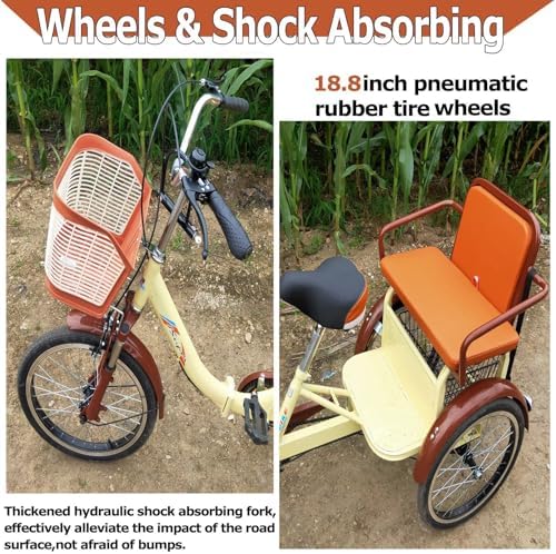 Folding 3-Wheel Trike for Adults - Low-Step Pedal Assist Cruiser Bike for Men & Women, Dual Brakes, Front Suspension, Rear Seat for Passengers & Cargo