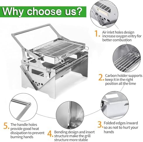 360 degree Rotating Portable Charcoal Grill Stainless Steel BBQ for Outdoor Camping Picnic and Yard Parties Flip & Cook with Ease!