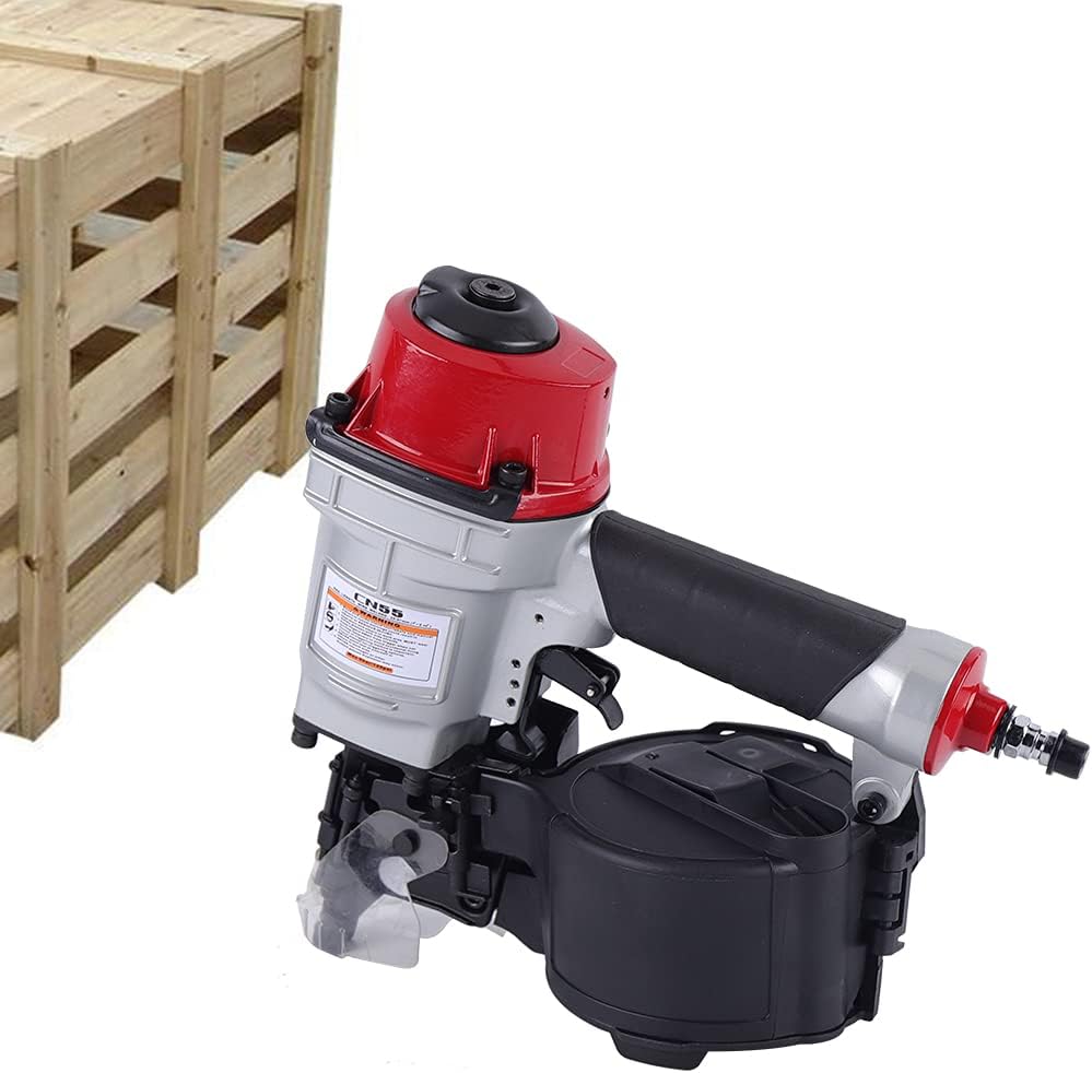Pneumatic Coil Siding Nailer Industrial Portable Nail Gun with 350 Nails Capacity Tool-Free, Ergonomic Lightweight Depth Adjustable Side Load Magazine Nailing Machine for Wood Fence DIY Tools