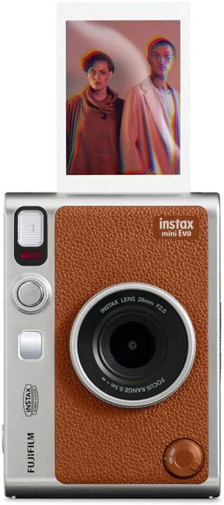 Fujifilm INSTAX MINI EVO Hybrid Instant Camera (Brown) Bundle, Includes: 60 INSTAX Mini Film (60 Exposures), SanDisk 32GB MicroSDHC Memory Card and More (5 Items)
