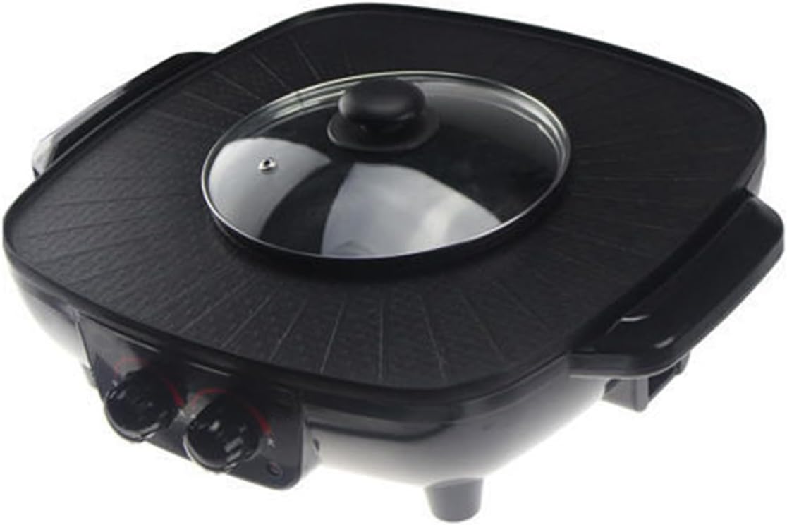 COLLBATH Electric Hot Pot Grill Multi-function Cooker with Smokeless Non-stick Coating Temperature Control for Home and Restaurant Use Black Color with Triangle Plug