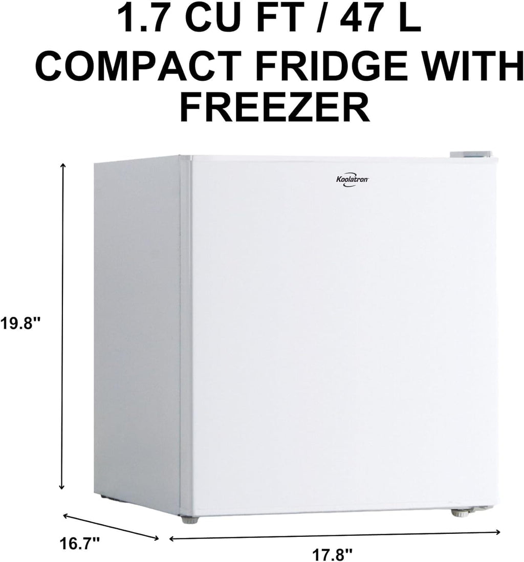 Koolatron Refrigerator - Mini Fridge With Freezer For Kitchen, Bedroom, office, Dorms, Cool Storage For Wine, Beverages, Compact Free Standing, Neveras Pequeñpara, 1.7 Cubic Feet Capacity, White