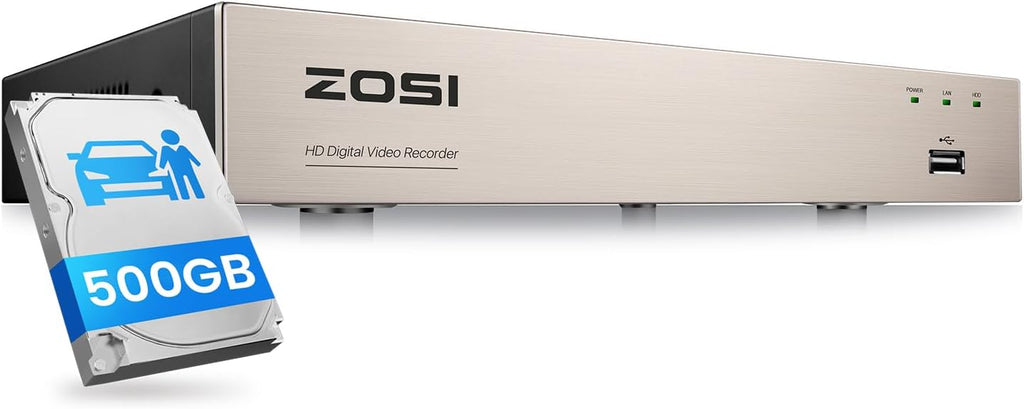 ZOSI 8CH 1080P Home Security DVR with 500GB Hard Drive, AI Human/Vehicle Detection, Remote Access, H.265+ Hybrid 4-in-1 Wired Surveillance DVR for HD-TVI, CVI, CVBS, AHD 960H/720P/1080P CCTV Cameras