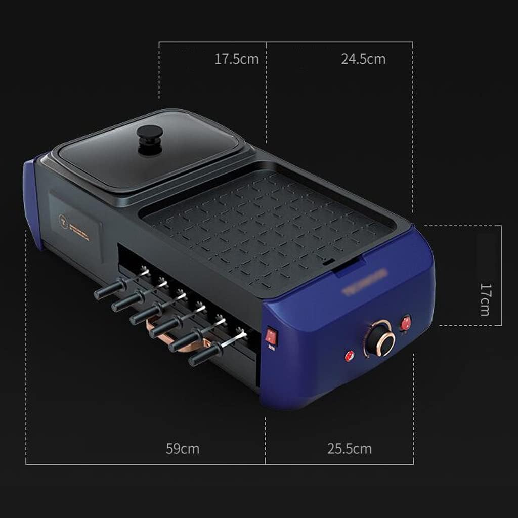 YYDS Hot Pot Smokeless Electric Barbecue Grill Hot Pot Integrated Household Barbecue Pot Automatic Rotation Worry-Free Skewers Electric Grill (Color : Blue)