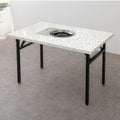 Korean BBQ Grill Table with Built-in Gas Burner, Folding Indoor Outdoor Dining Table, Marble Top for Camping & Kitchen, Made in Korea - Terrazo