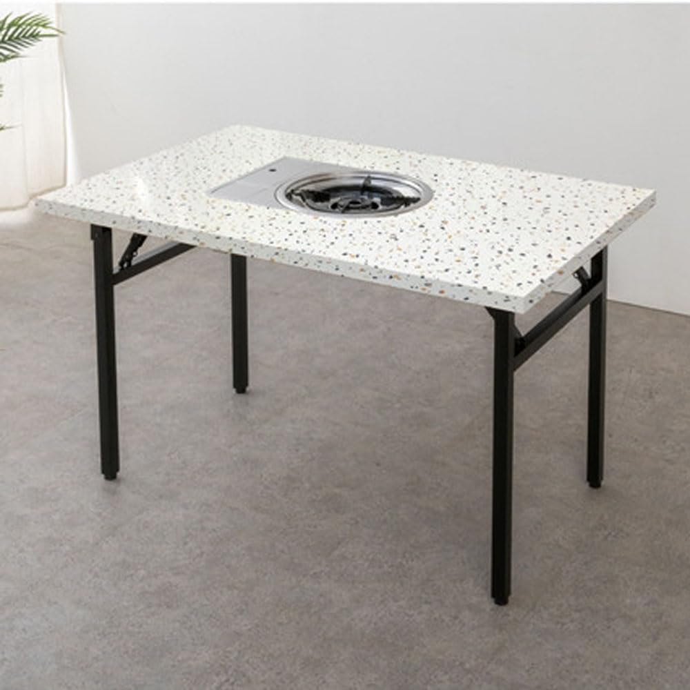 Korean BBQ Grill Table with Built-in Gas Burner, Folding Indoor Outdoor Dining Table, Marble Top for Camping & Kitchen, Made in Korea - Terrazo