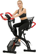 USLIM Foldable Exercise Bike Stationary Bikes for Home, 5 IN 1 Indoor Workout Bike, Cycling Bike with 16-Level Quiet Magnetic Resistance, 6.6 LBS Flywheel and 300LBS Capacity for Senior and Home Workout