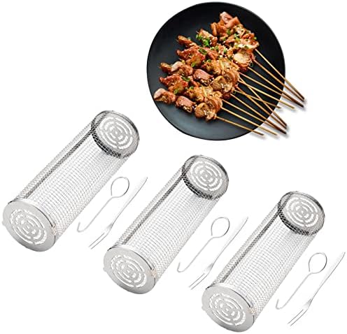 Rolling Grill Baskets, Rotating BBQ Basket, 3 PCS BBQ Basket Set, Barbecue Grill Baskets, 304 Stainless Steel, Multi-Purpose Rotating Grills Set for Barbecue Party or Family Use (12inch/31cm)