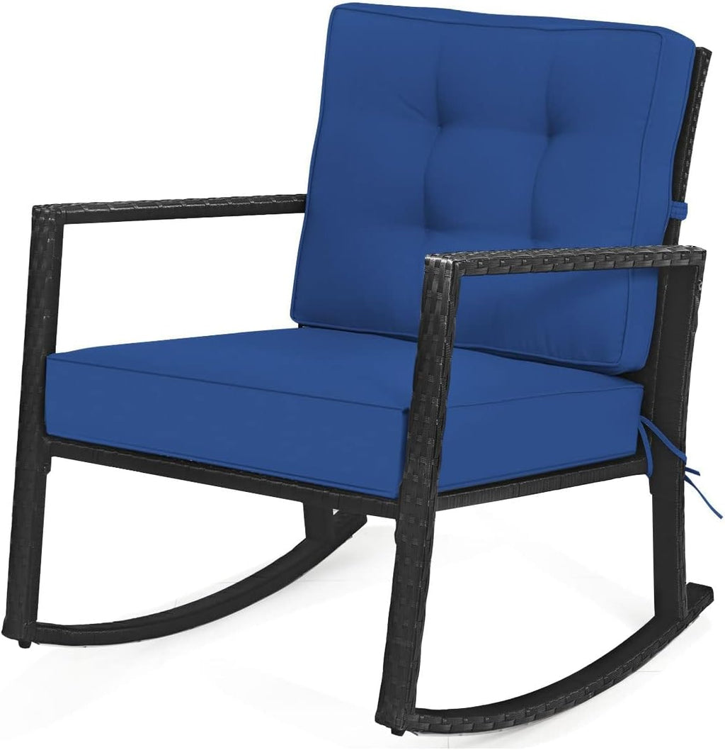 HAPPYGRILL Wicker Rocking Chair, Outdoor Patio Glider Chair with Heavy-Duty Frame, Thick Cushion, Rattan Rocking Chair for Backyard Garden Porch