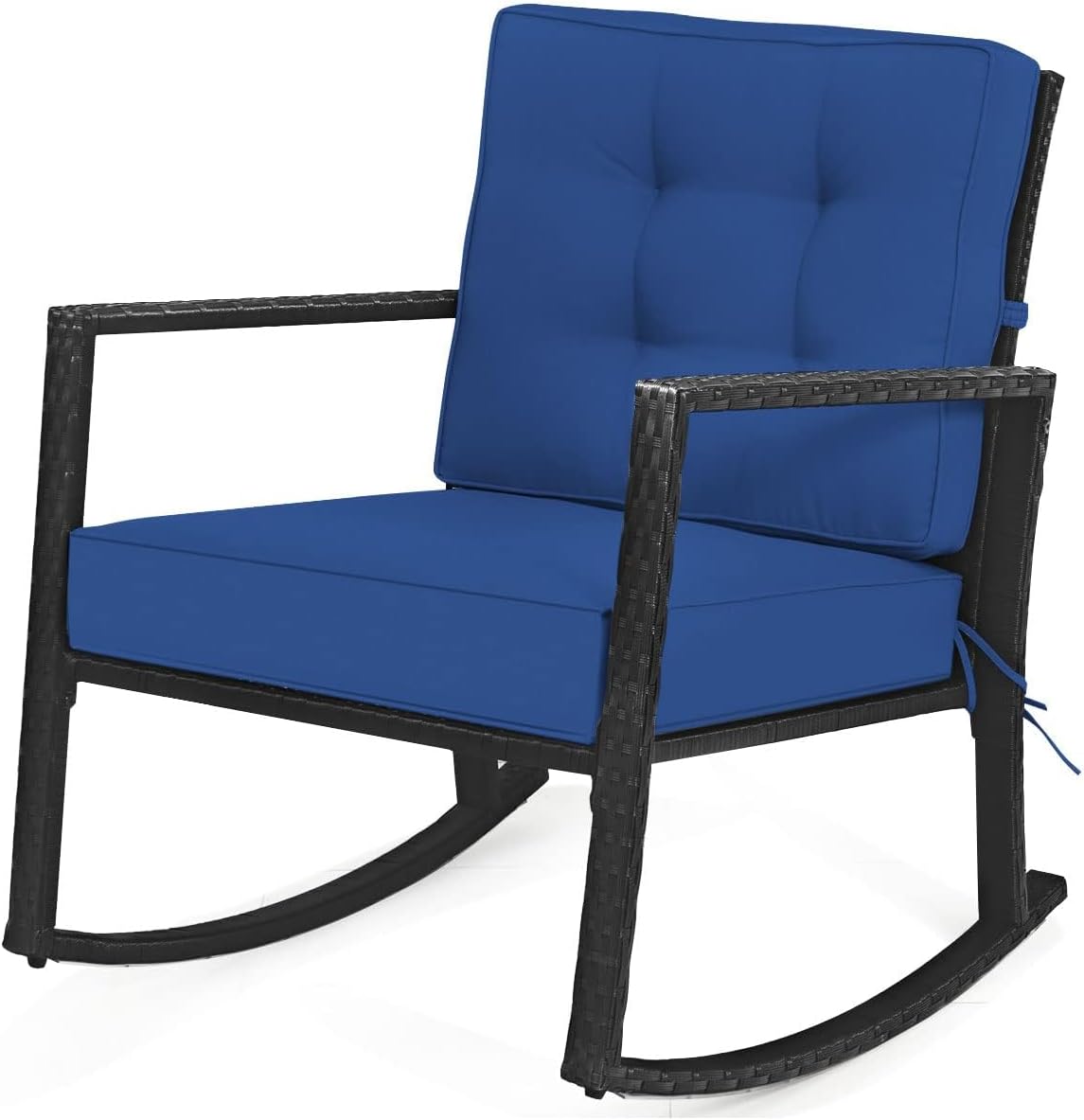 HAPPYGRILL Wicker Rocking Chair, Outdoor Patio Glider Chair with Heavy-Duty Frame, Thick Cushion, Rattan Rocking Chair for Backyard Garden Porch
