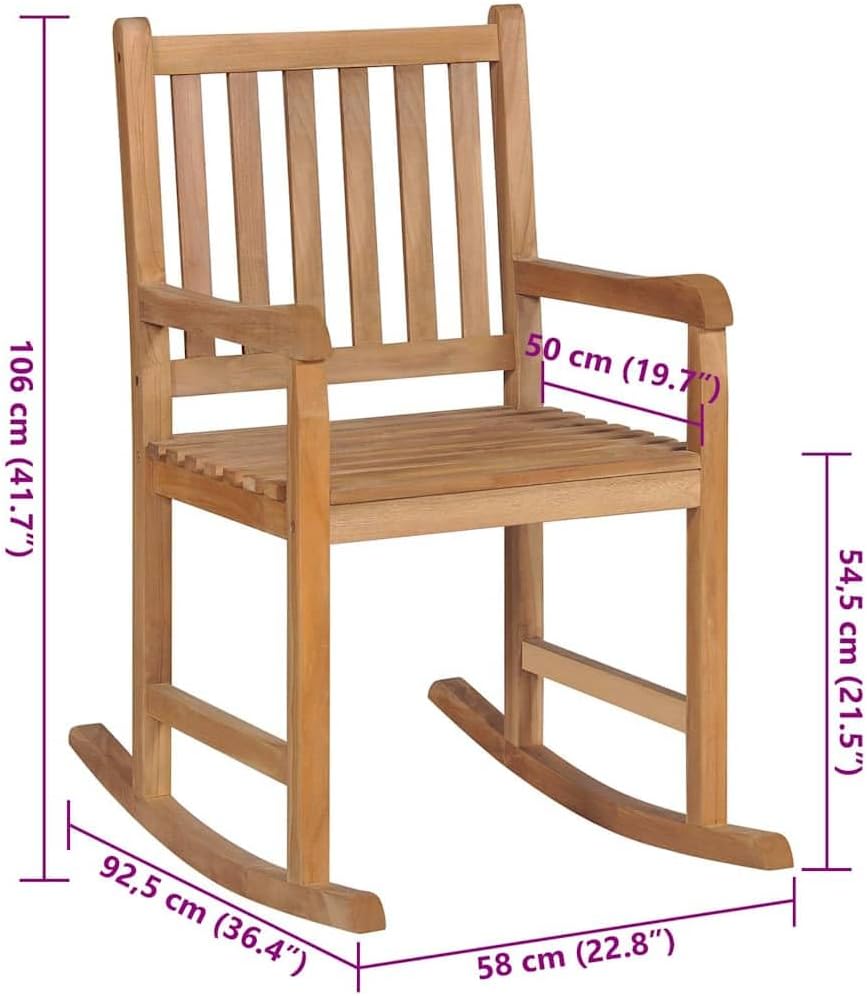 vidaXL Rocking Chair with Cushion - Indoor and Outdoor Chair - Durable and Weather Resistant - Solid Teak Wood - Fine Sanded - Comfortable - Perfect for Gardens - Beige Cushion Included