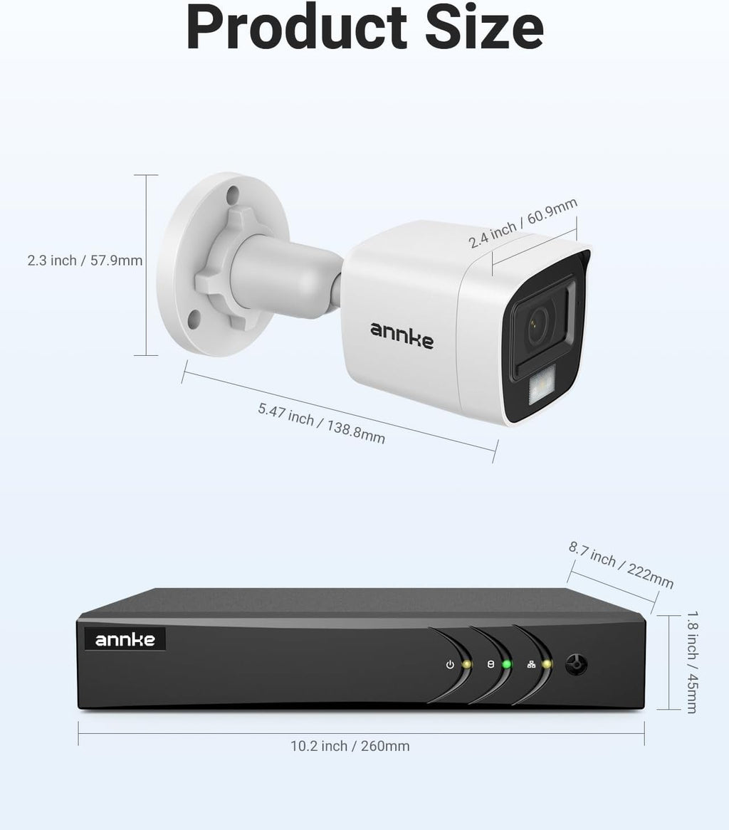 ANNKE 8CH 3K Security Camera System, 8 Channel Surveillance DVR, 4x 5MP 2960*1665 CCTV Cams with Audio, Dual Light, Built-in Mic, AI Human/Vehicle Detection, IP67, Color Night Vision, 1TB Hard Drive