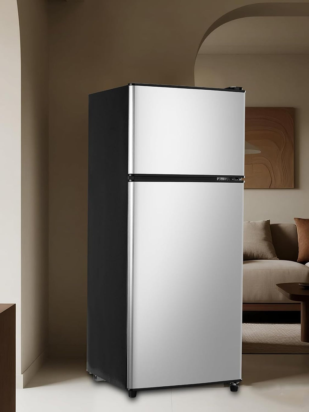 F.W.WOOLWORTHS 3.8 Cu.Ft Compact Refrigerator with Freezer, 2 Doors Fridge with Adjustable Thermostat Control, Small Refrigerator for Kitchen, Dorm, Apartment, Garage, Office, Silver