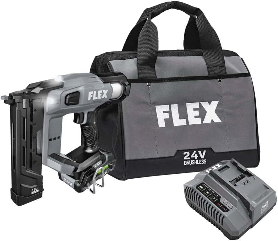 FLEX 24V Brushless 1/4-inch Narrow Crown Stapler Kit with 2.5Ah Lithium Battery and 160W Fast Charger - FX4511-1A