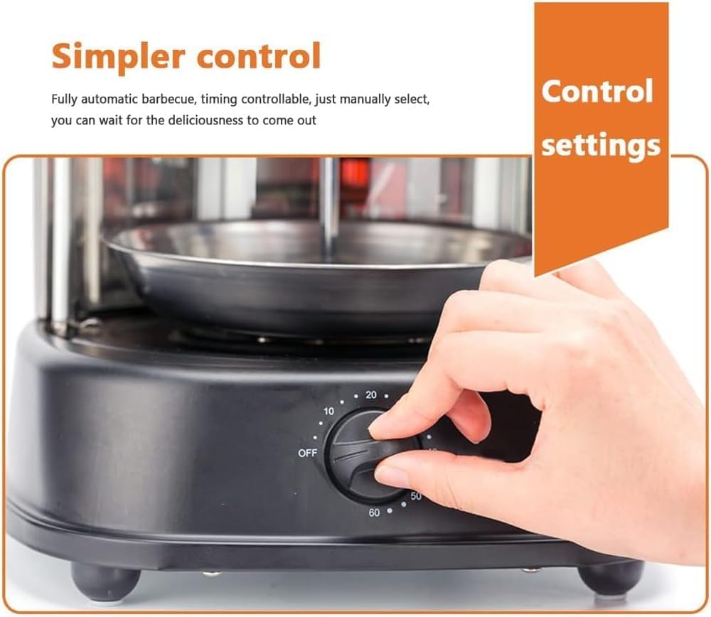 1380W Smokeless Electric Barbecue Grill, Constant Temperature 200°C, Adjustable Timing, for Kebabs, Sweet Potato and Turkey