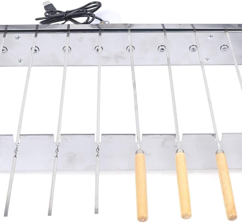 10-Hole Auto Rotating BBQ Grill - Stainless Steel Rotisserie Kabob Skewers, Adjustable & Automatic for Outdoor Camping, Picnics, 5V USB Interface, Portable Silver Grill