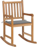 vidaXL Solid Teak Wood Rocking Chair with Gray Cushion - Comfortable, Durable, Fine-Sanded - Ideal for Indoor and Outdoor Use - Perfect Garden Furniture