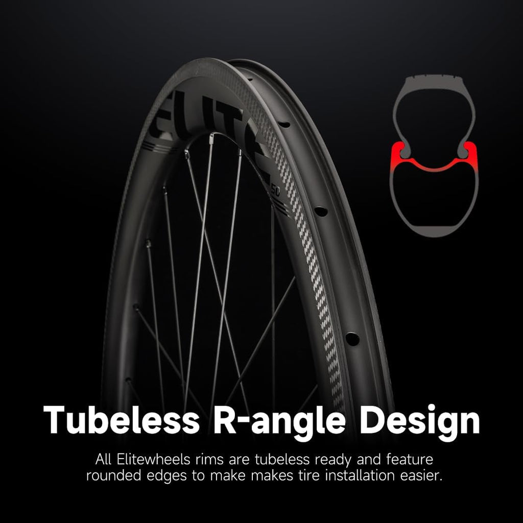 ELITEWHEELS Road Bike Carbon Wheels 700c Clincher 38/50/55/60/82mm Carbon Wheelset Tubeless Ready Cycling Wheel U Shape