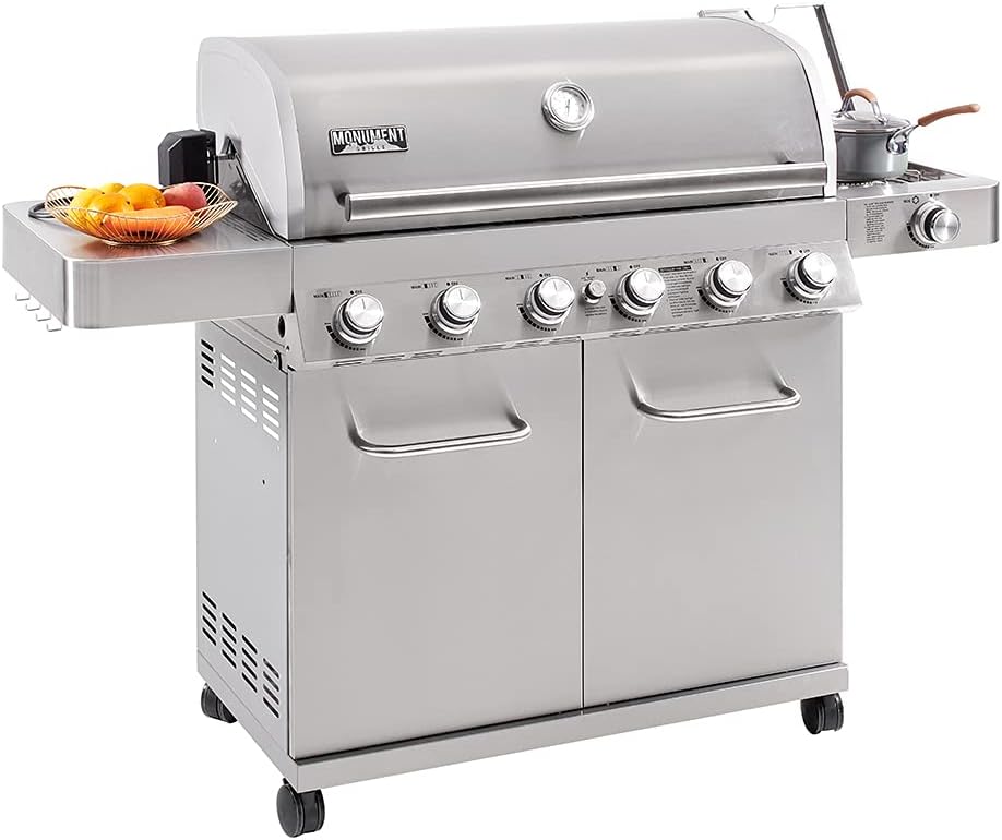 Monument Grills 77352 6-Burner Stainless Steel Cabinet Style Propane Gas Grill with Smoke Box(2 Items)