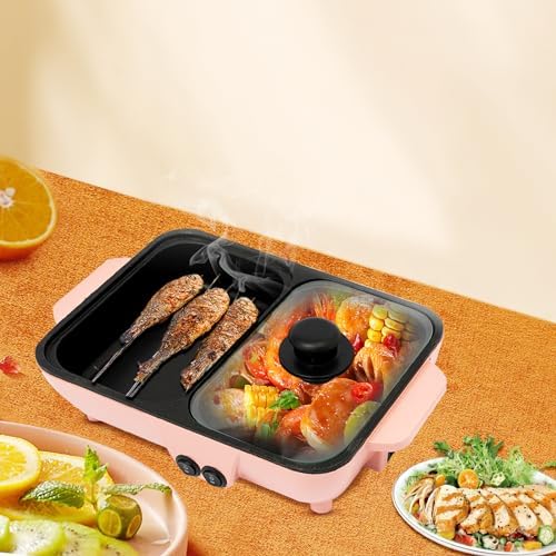 2 in 1 Electric Hot Pot & Grill, Nonstick Multifunction Griddle for Steak, Shabu Shabu & Korean BBQ - Independent Temperature Control for Versatile Cooking