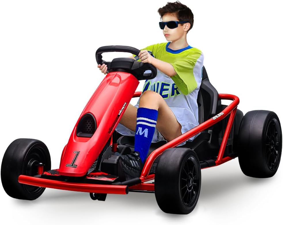 Go Kart, Big Kids Electric Karts, 24v 2 x 300w 8MPH Support for Smooth Slew Drift with Slow Start and Seat Belt for Double Protection, with Musical Horns, Maximum Load 180Lbs, for Kids 8-11 Year